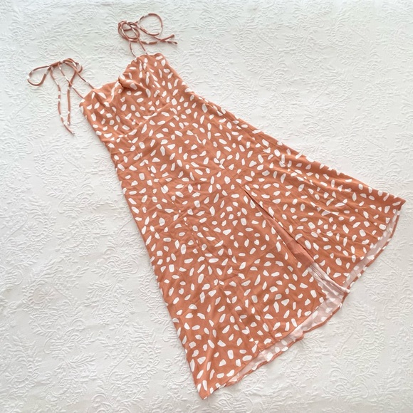 NWOT Lulus Party in Paris Light Orange Print Tie-Strap Midi Dress Large - Picture 2 of 10